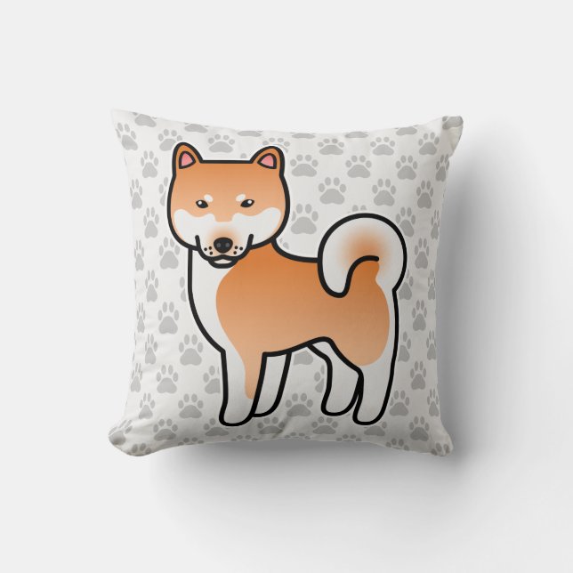 Rode Cartoon Shiba Inu Kussen (Voorkant)