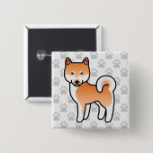Rode Cartoon Shiba Inu Vierkante Button 5,1 Cm (Voorkant /achterkant)