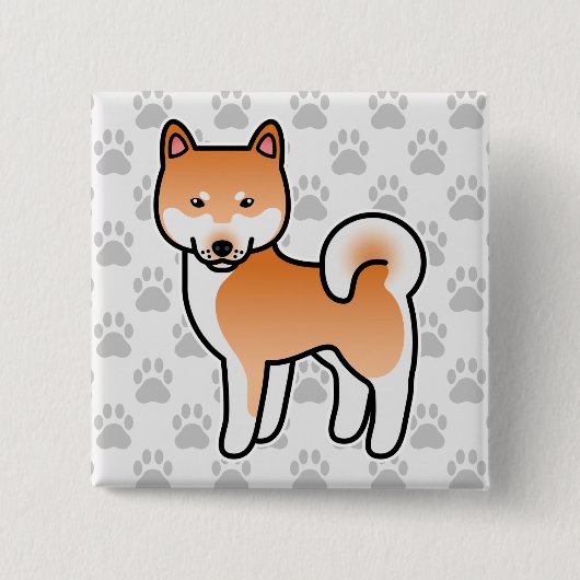 Rode Cartoon Shiba Inu Vierkante Button 5,1 Cm (Voorkant)