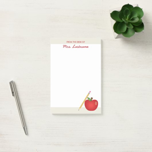 Rode Cartoonappel en gele potlood & aangepaste naa Post-it® Notes (Kantoor)