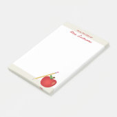 Rode Cartoonappel en gele potlood & aangepaste naa Post-it® Notes (Schuin)