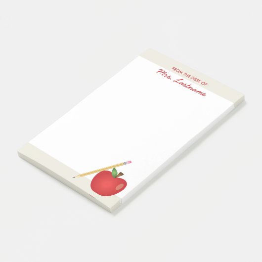 Rode Cartoonappel en gele potlood & aangepaste naa Post-it® Notes (Schuin)