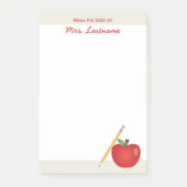 Rode Cartoonappel en gele potlood & aangepaste naa Post-it® Notes (Voorkant)