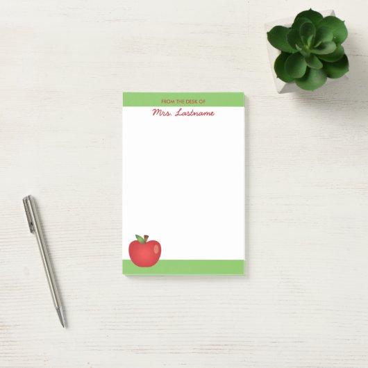 Rode Cartoonappel Met Aangepaste Naam Post-it® Notes (Kantoor)