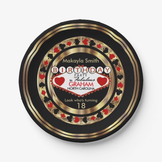 Rode Casino Poker Chip Verjaardagsfeestje Papieren Bordje (Voorkant)