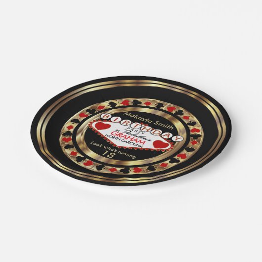 Rode Casino Poker Chip Verjaardagsfeestje Papieren Bordje (Gekanteld)