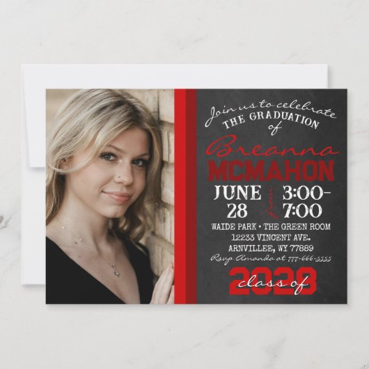 Rode Chalkboard Afstuderen Foto Kaart (Voorkant)