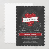 Rode Chalkboard Boy Baby shower Invite Kaart (Voorkant / Achterkant)