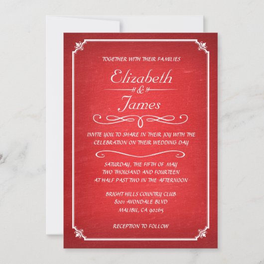 Rode  Chalkboard Wedding Invitations Kaart (Voorkant)