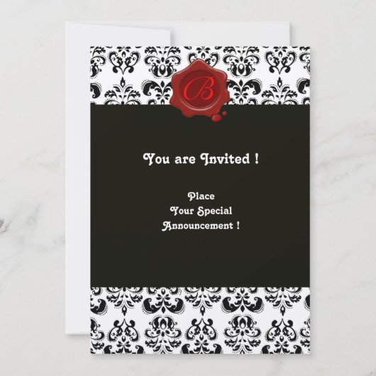 RODE, CHAMPAGNE EN ZWARTE DAMASK, WAX SEAL MONOGRA KAART (Achterkant)