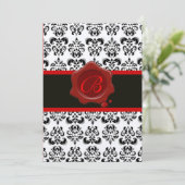 RODE, CHAMPAGNE EN ZWARTE DAMASK, WAX SEAL MONOGRA KAART (Staand voorkant)
