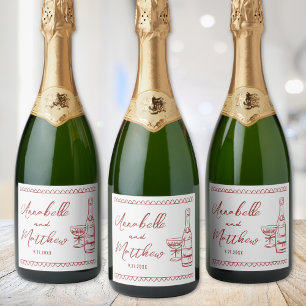 Rode Champagne Handgetekende Trouwdag Sparkling Wijnetiket