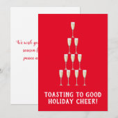 Rode Champagne Toast Juicht Vrolijke Kerstboom Feestdagenkaart (Voorkant / Achterkant)
