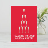 Rode Champagne Toast Juicht Vrolijke Kerstboom Feestdagenkaart (Staand voorkant)