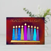 Rode Chanoeka Kaarsen Vrede Liefde Licht Echt Goud Folie Feestdagenkaart (Staand Voorkant)