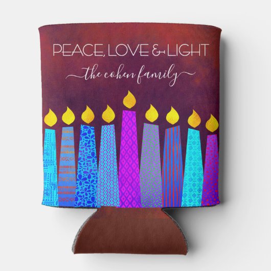 Rode Chanoeka Menorah Kaarsen Vrede Liefde Licht N Blikjeskoeler (Achterkant)