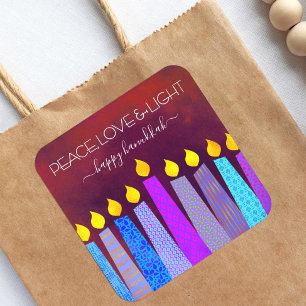 Rode Chanoeka Vrede Liefde Lichte Blauwe Boho Kaar Vierkante Sticker