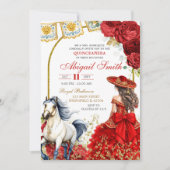 Rode Charra Roos Quinceanera Uitnodiging (Voorkant)