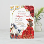 Rode Charra Roos Quinceanera Uitnodiging (Staand voorkant)