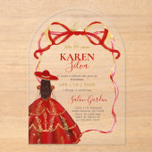 Rode Charro Quinceanera Acryl Uitnodiging (Voorkant)