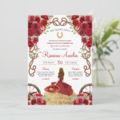 Rode Charro Rustieke Westerne Bloemen Quinceañera Kaart (Staand voorkant)