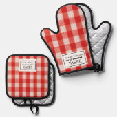Rode check aangepaste bakker ovenwant & pannenlap set (Voorkant / Achterkant)