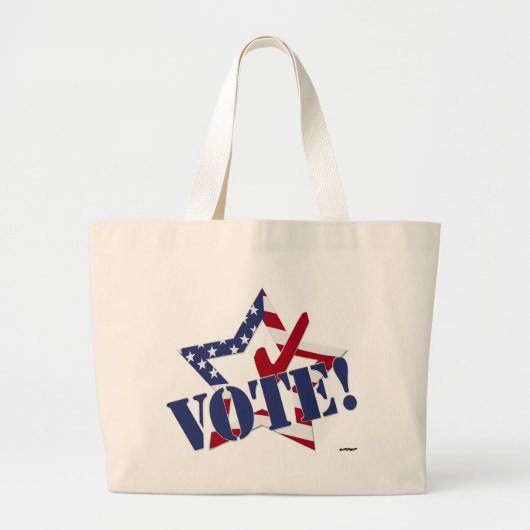 Rode Check Blauwe STEM met VS Vlag Ster Grote Tote Bag (Voorkant)