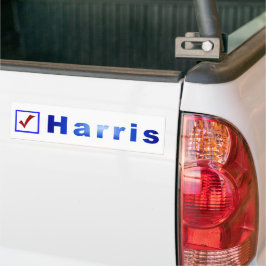 Rode check in blauwe doos voor Harris bumper stick Bumpersticker