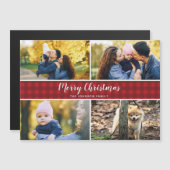 Rode Check Kerst Magnetische Vakantie Fotokaart (Voorkant / Achterkant)