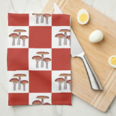 Rode check met paddenstoel theedoek (Quarter Fold)