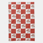 Rode check met paddenstoel theedoek (Verticaal)