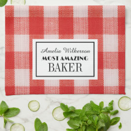 Rode check naam van bakker Keukendoeken Theedoek