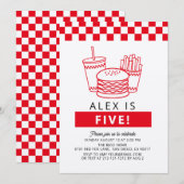 Rode Checker Hamburger Jongens Verjaardag Kaart (Voorkant / Achterkant)