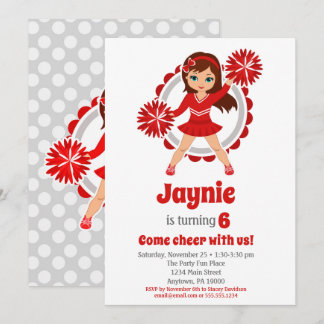 Rode Cheerleader - Brunette Girls Cheer Birthday Kaart