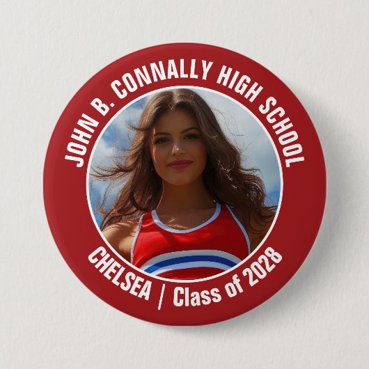 Rode cheerleader foto High School Spirit Ronde Button 7,6 Cm (Voorkant)