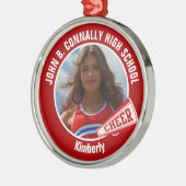 Rode Cheerleader Foto Middelbare School Kerstmis Metalen Ornament (Links)