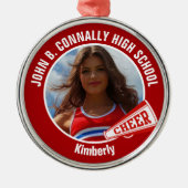 Rode Cheerleader Foto Middelbare School Kerstmis Metalen Ornament (Voorkant)