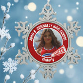Rode cheerleader foto middelbare school tin sneeuwvlok ornament