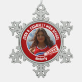 Rode cheerleader foto middelbare school tin sneeuwvlok ornament (Voorkant)