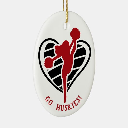 Rode Cheerleader Team Name Ceramic Ornament (Rechts)