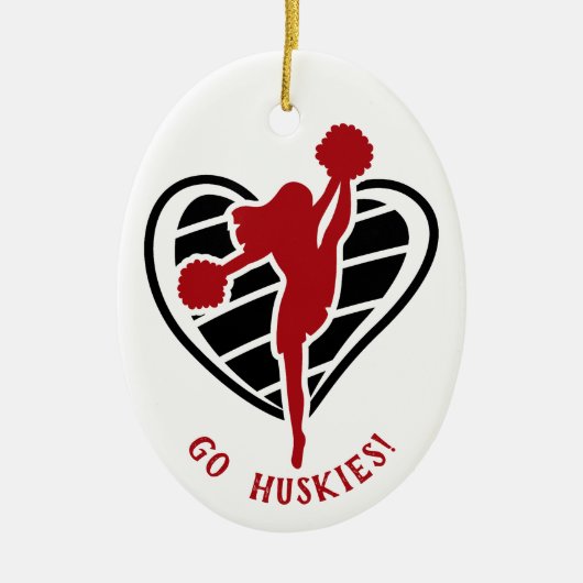 Rode Cheerleader Team Name Ceramic Ornament (Voorkant)