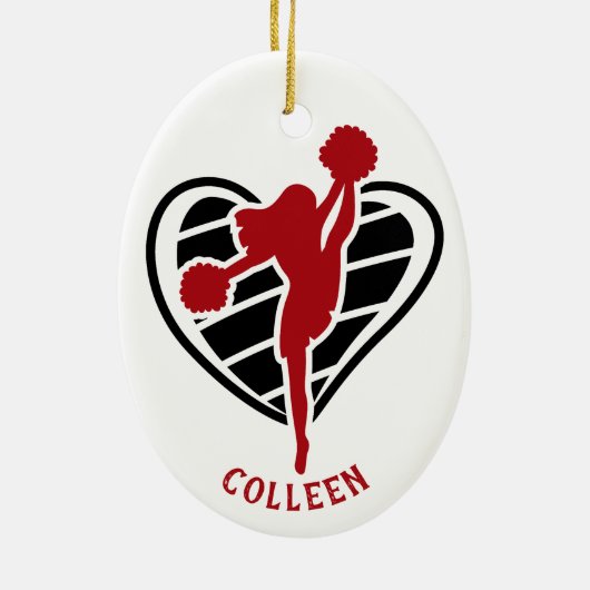 Rode Cheerleader Team Name Ceramic Ornament (Achterkant)