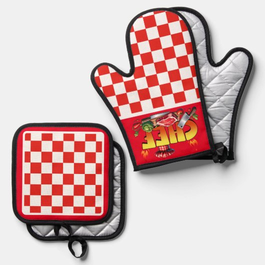 Rode Chef-kok Ovenwant & Pannenlap Set (Voorkant / Achterkant)