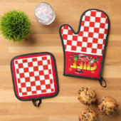 Rode Chef-kok Ovenwant & Pannenlap Set (Top down)