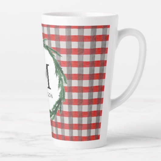 Rode cheque en aquarel initiaal krans kerst latte mok (Rechts)