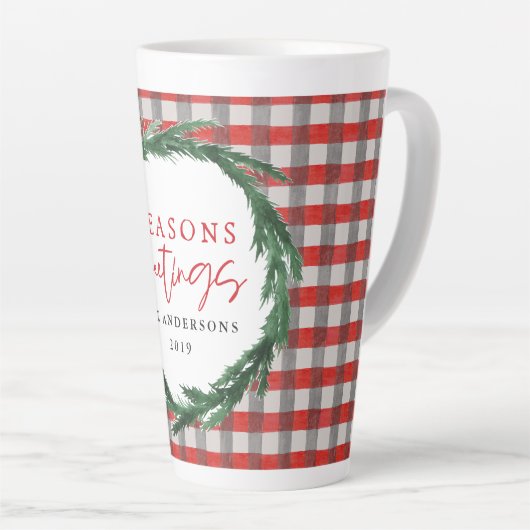 Rode cheque en aquarel krans Kerstmis Latte Mok (Rechterhoek)