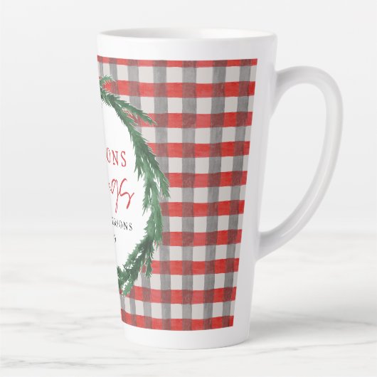 Rode cheque en aquarel krans Kerstmis Latte Mok (Rechts)