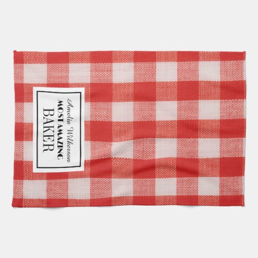 Rode cheque naam van bakker Keuken Handdoeken (Horizontaal)