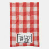 Rode cheque naam van bakker Keuken Handdoeken (Verticaal)