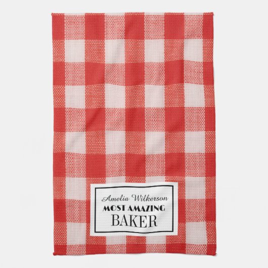 Rode cheque naam van bakker Keuken Handdoeken (Verticaal)